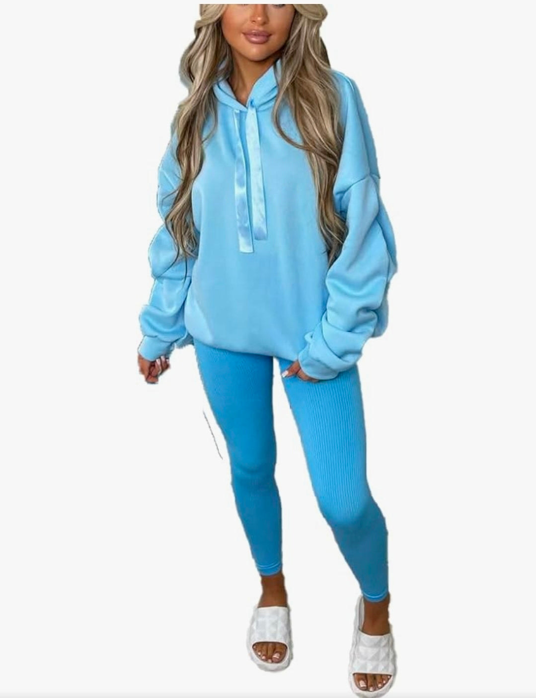 RUCHED SLEEVE HOODIE WITH RIBBON