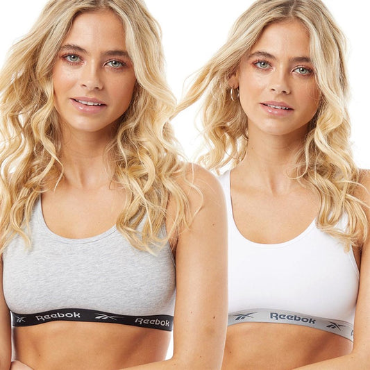 Womens Frankie Logo Two Pack Cotton Bralettes Grey/White