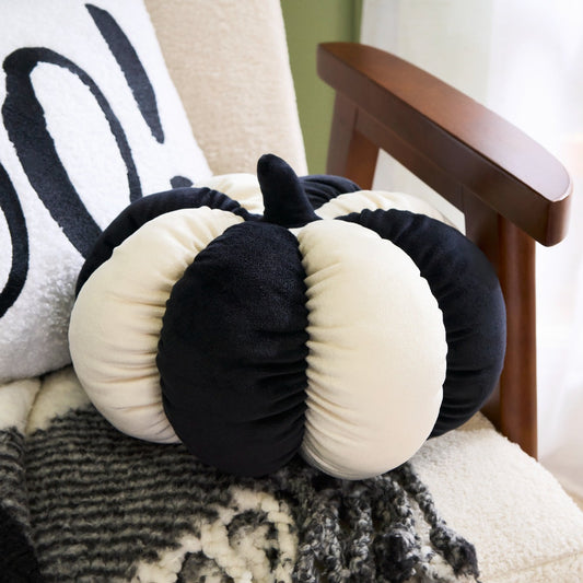 Velvet Stripe Pumpkin Cushion - Monochrome