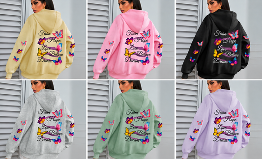 Plus Size Butterfly Slogan Hoodie