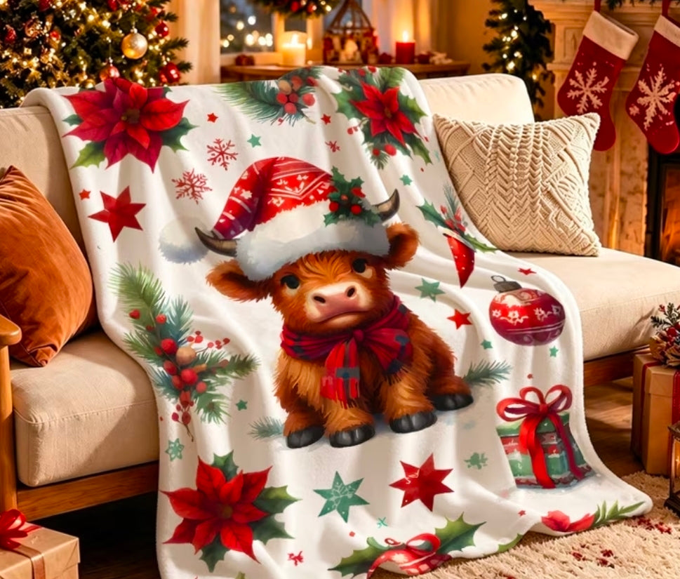 Highland Cow Christmas Throw 200x150cm