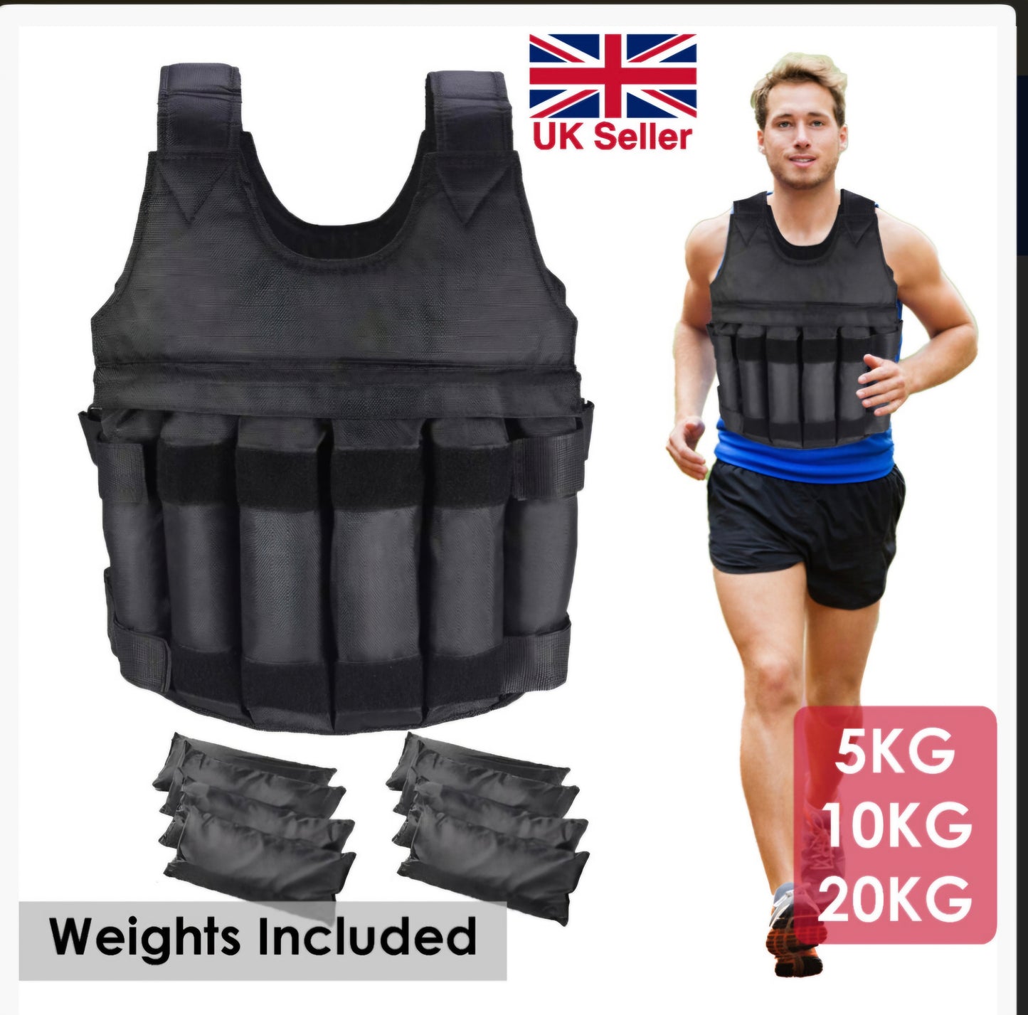 5-20 Kg Weighted Vest Gym Running Fitness Sports Training Weight Loss Jacket UK