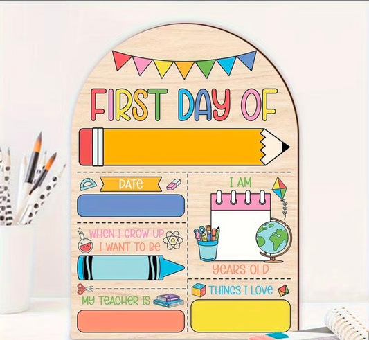 2D Flat Wooden, Back-To-School First Day Decoration Sign