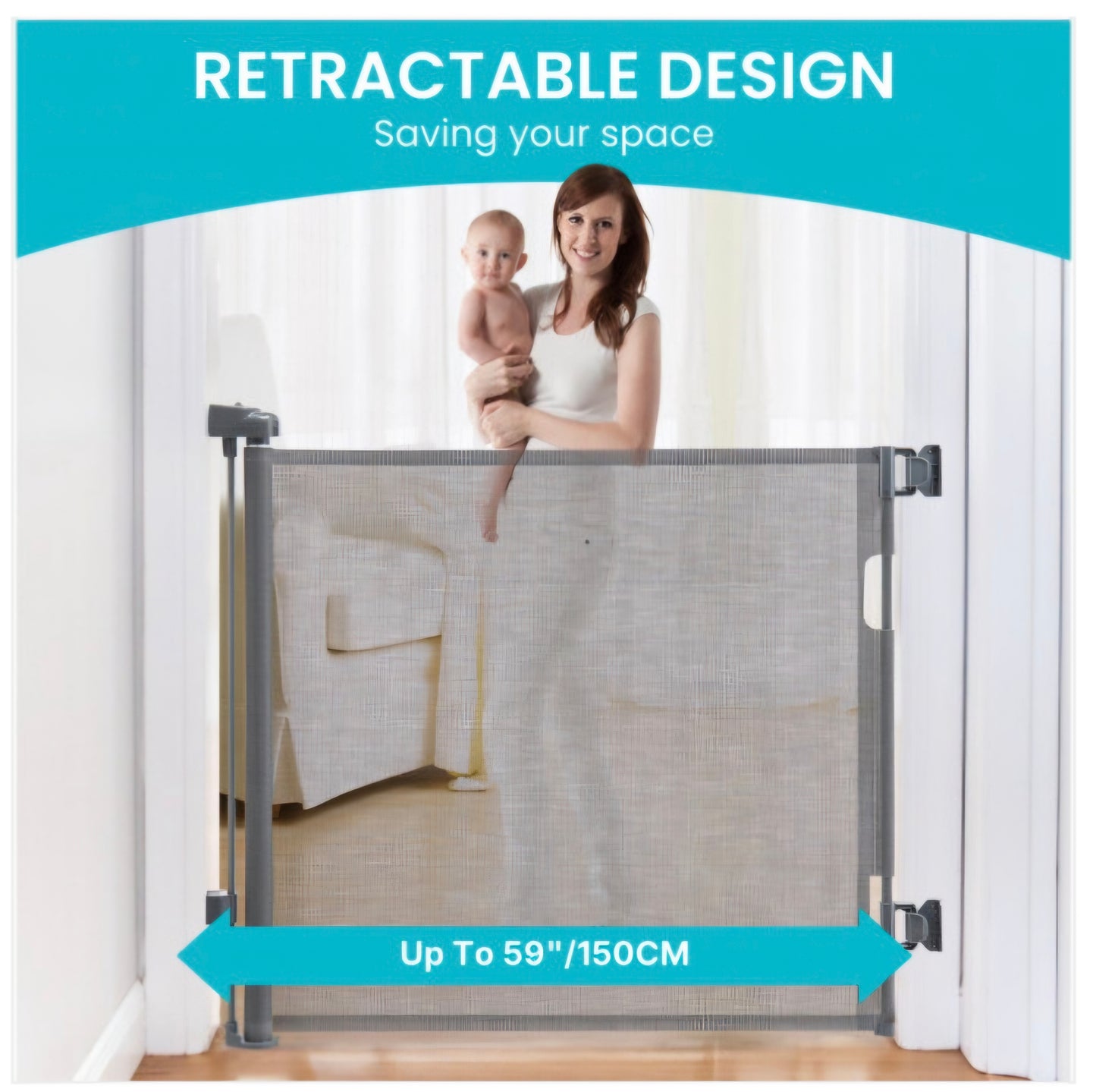 Retractable Baby Safety Gate (grey 150cm)