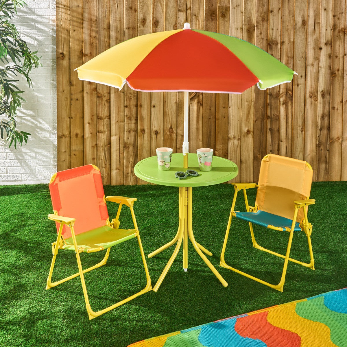 Kids Colour Block Bistro Set with Parasol - Multi