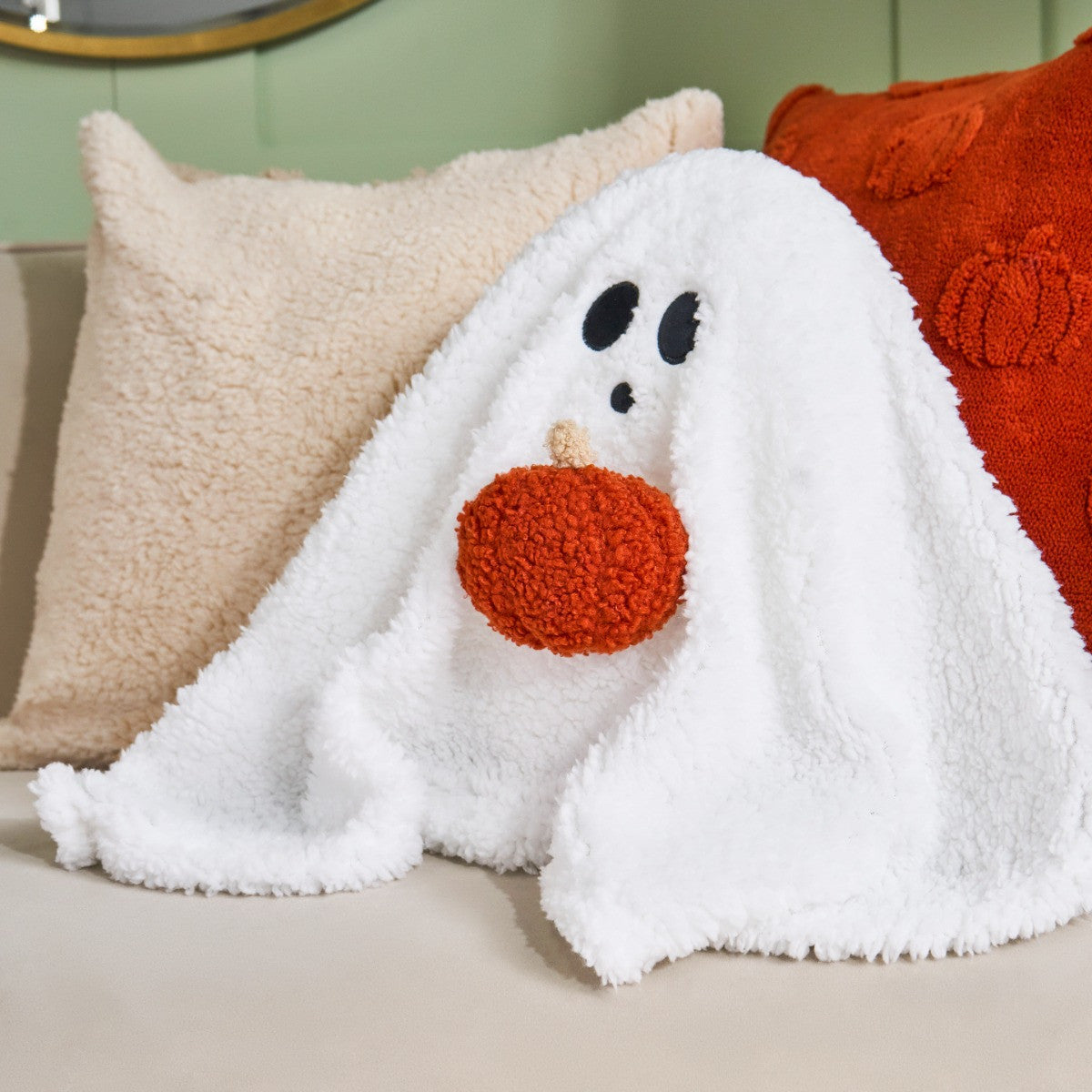 Ghost Cushion with Pumpkin